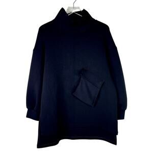 Marigold Shadows Black Funnel Neck Pullover Sweatshirt Top Long Sleeve Pocket